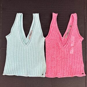 New BUNSLE Guess Ribbed Knit Tank Tops in Pink and Light Blue
